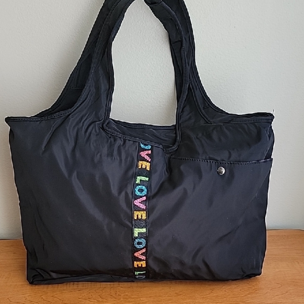Black Tote Bag with Multicolor LOVE Design